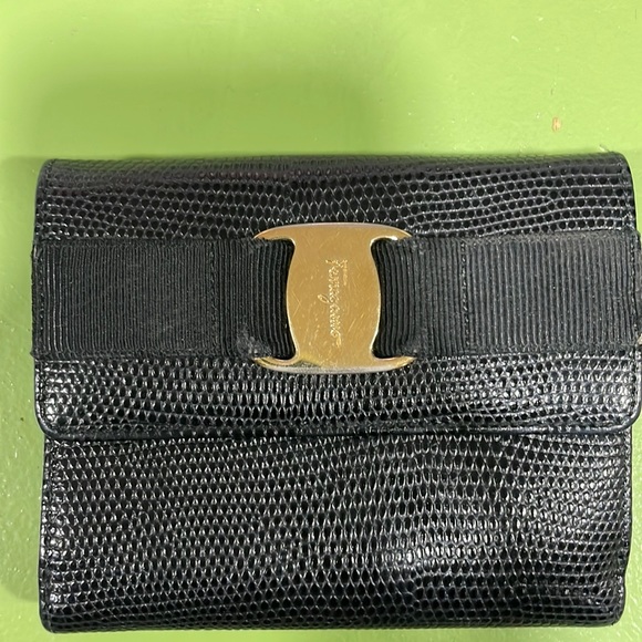 Authentic Salvatore Ferragamo Vara Black Textured Leather...